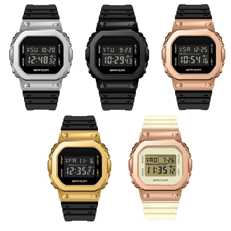SANDA 2126 Tempered Mirror Luminous Waterproof Dual Display Electronic Watch(Black)