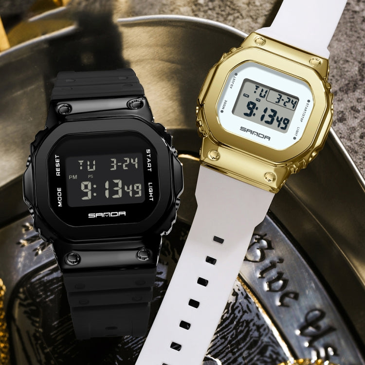 SANDA 2126 Tempered Mirror Luminous Waterproof Dual Display Electronic Watch(Black)