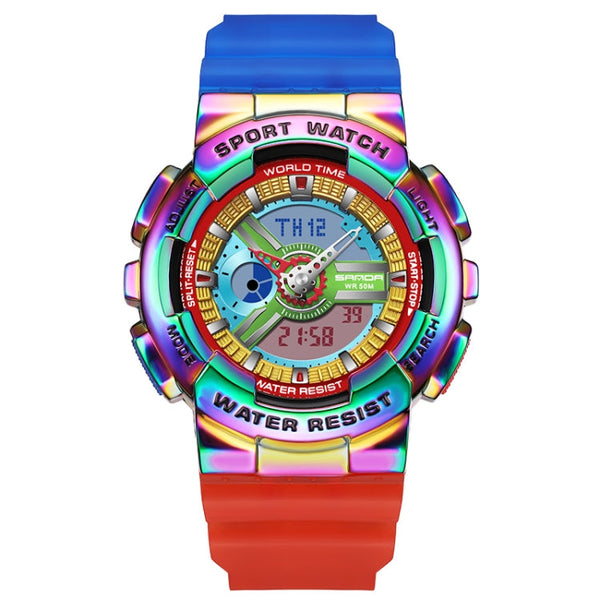 SANDA 3137 TPU Strap Luminous Waterproof Dual Display Electronic Watch(Multicolor)