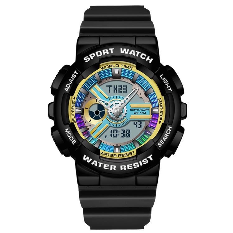 SANDA 3137 TPU Strap Luminous Waterproof Dual Display Electronic Watch(Black)