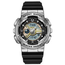 SANDA 3137 TPU Strap Luminous Waterproof Dual Display Electronic Watch(Black Silver)
