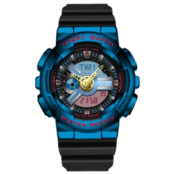 SANDA 3137 TPU Strap Luminous Waterproof Dual Display Electronic Watch(Black Blue)