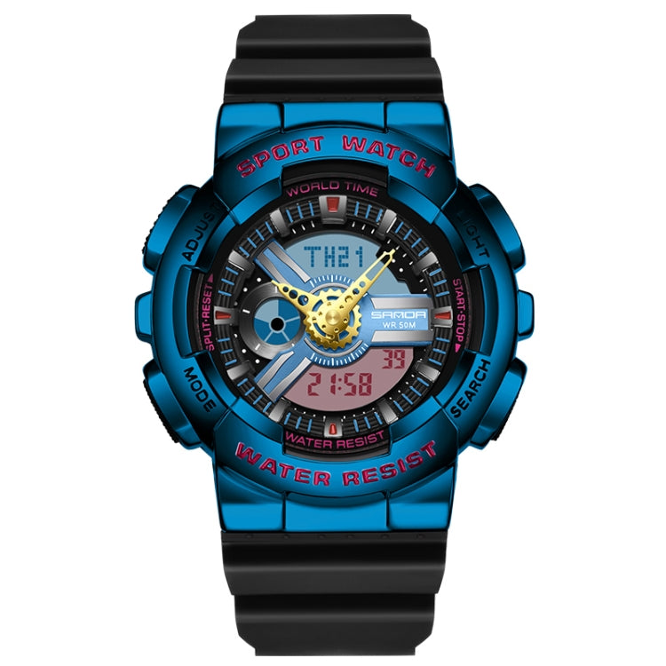 SANDA 3137 TPU Strap Luminous Waterproof Dual Display Electronic Watch(Black Blue)