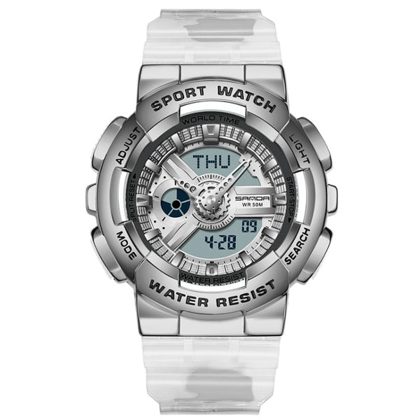 SANDA 3137 TPU Strap Luminous Waterproof Dual Display Electronic Watch(Transparent Silver)