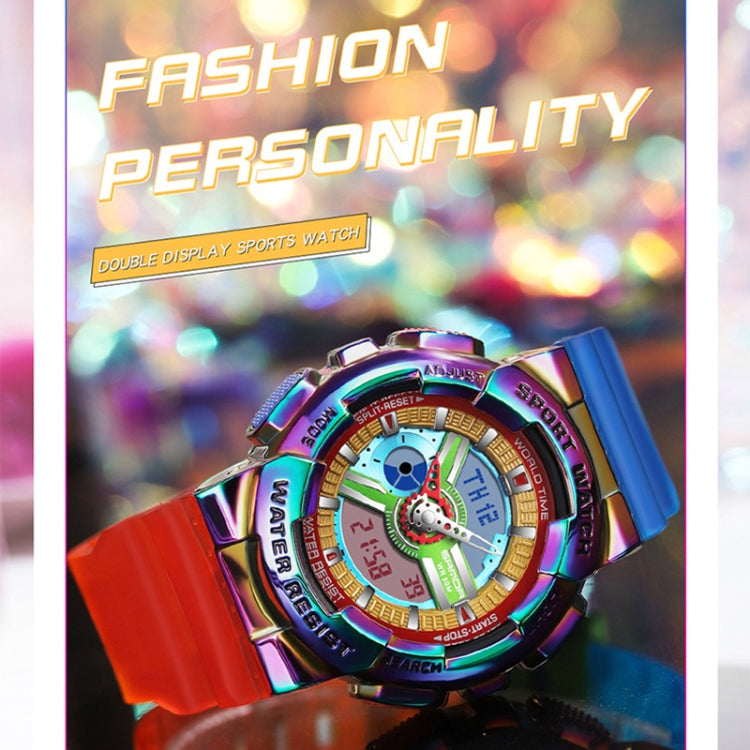 SANDA 3137 TPU Strap Luminous Waterproof Dual Display Electronic Watch(Black Gold)