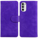For Motorola Moto G62 5G Skin Feel Pure Color Flip Leather Phone Case(Purple)