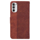 For Motorola Moto G62 5G Geometric Embossed Leather Phone Case(Brown)