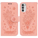 For Motorola Moto G62 5G Butterfly Rose Embossed Leather Phone Case(Pink)