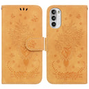 For Motorola Moto G62 5G Butterfly Rose Embossed Leather Phone Case(Yellow)