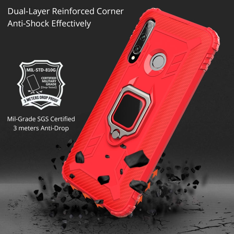 For Huawei Honor 10i / 20i Carbon Fiber Protective Case with 360 Degree Rotating Ring Holder(Red)