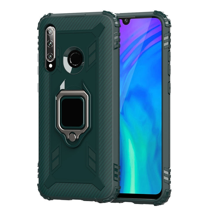 For Huawei Honor 10i / 20i Carbon Fiber Protective Case with 360 Degree Rotating Ring Holder(Green)
