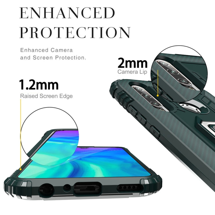 For Huawei Honor 10i / 20i Carbon Fiber Protective Case with 360 Degree Rotating Ring Holder(Green)