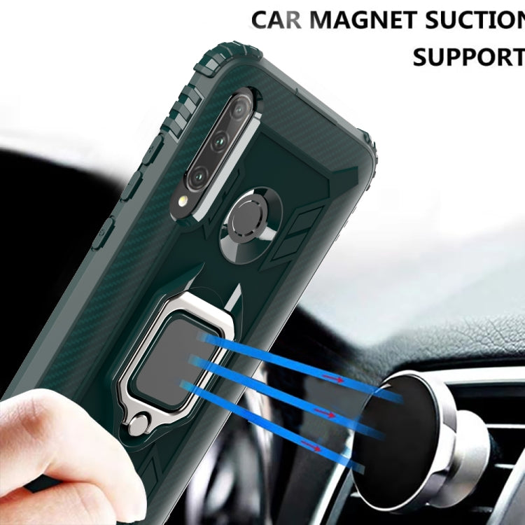 For Huawei Honor 10i / 20i Carbon Fiber Protective Case with 360 Degree Rotating Ring Holder(Green)
