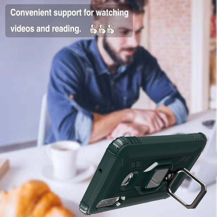 For Huawei Honor 10i / 20i Carbon Fiber Protective Case with 360 Degree Rotating Ring Holder(Green)