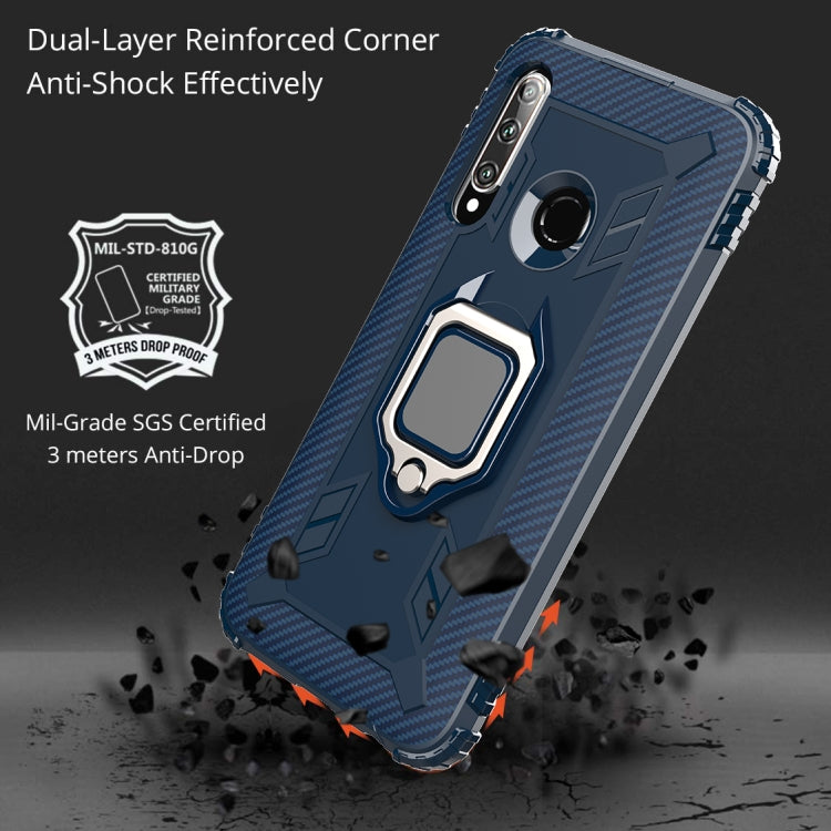 For Huawei Honor 10i / 20i Carbon Fiber Protective Case with 360 Degree Rotating Ring Holder(Blue)