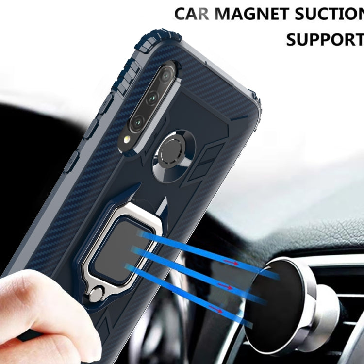 For Huawei Honor 10i / 20i Carbon Fiber Protective Case with 360 Degree Rotating Ring Holder(Blue)
