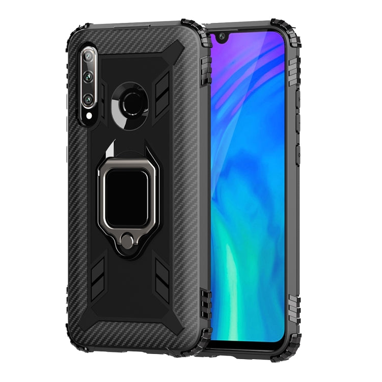 For Huawei Honor 10i / 20i Carbon Fiber Protective Case with 360 Degree Rotating Ring Holder(Black)