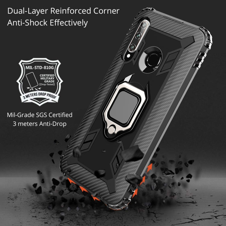 For Huawei Honor 10i / 20i Carbon Fiber Protective Case with 360 Degree Rotating Ring Holder(Black)