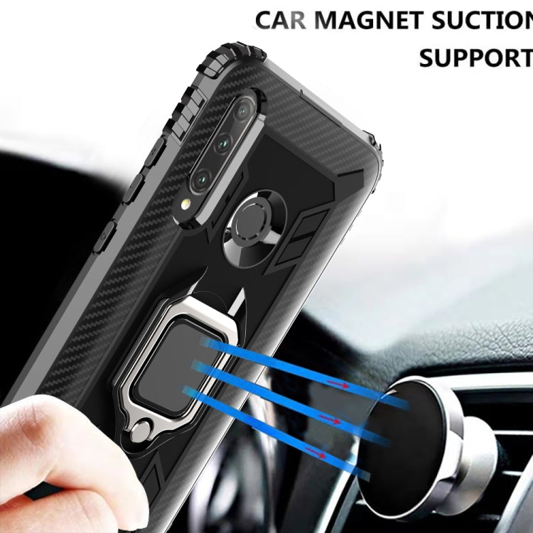 For Huawei Honor 10i / 20i Carbon Fiber Protective Case with 360 Degree Rotating Ring Holder(Black)