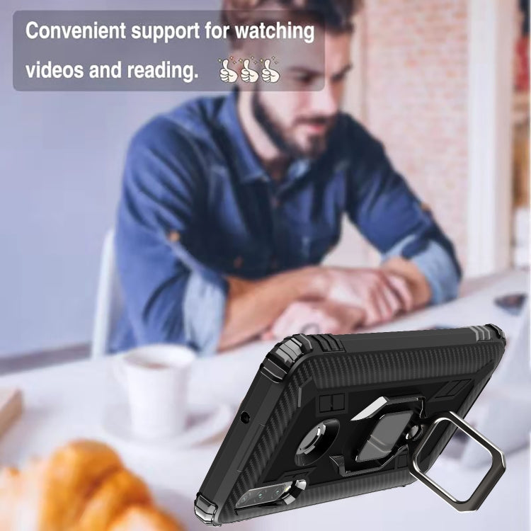 For Huawei Honor 10i / 20i Carbon Fiber Protective Case with 360 Degree Rotating Ring Holder(Black)