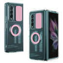 For Samsung Galaxy Fold4 5G Sliding Camera Design Ring Holder TPU Phone Case(Pink)