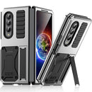 For Samsung Galaxy Z Fold4 Metal Shock-proof Phone Case With Holder(Silver)