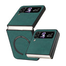For Samsung Galaxy Z Flip4 Lambskin Texture MagSafe Magnetic Phone Case(Dark Green)