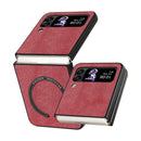 For Samsung Galaxy Z Flip4 Lambskin Texture MagSafe Magnetic Phone Case(Red)