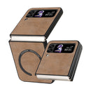 For Samsung Galaxy Z Flip4 Lambskin Texture MagSafe Magnetic Phone Case(Khaki)