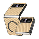 For Samsung Galaxy Z Flip4 Carbon Fiber Texture MagSafe Magnetic Phone Case(Khaki)