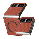 For Samsung Galaxy Z Flip4 Carbon Fiber Texture MagSafe Magnetic Phone Case(Brown)