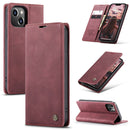 CaseMe-013 Multifunctional Retro Frosted Leather Phone Case For iPhone 14(Wine Red)