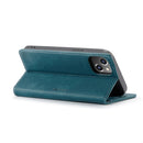 CaseMe-013 Multifunctional Retro Frosted Leather Phone Case For iPhone 14(Blue)