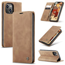 CaseMe-013 Multifunctional Retro Frosted Leather Phone Case For iPhone 14 Max(Brown)