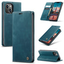 CaseMe-013 Multifunctional Retro Frosted Leather Phone Case For iPhone 14 Max(Blue)