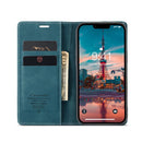 CaseMe-013 Multifunctional Retro Frosted Leather Phone Case For iPhone 14 Max(Blue)