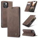 CaseMe-013 Multifunctional Retro Frosted Leather Phone Case For iPhone 14 Max(Coffee)