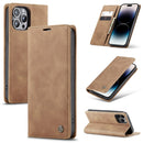CaseMe-013 Multifunctional Retro Frosted Leather Phone Case For iPhone 14 Pro(Brown)