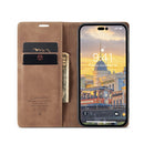 CaseMe-013 Multifunctional Retro Frosted Leather Phone Case For iPhone 14 Pro(Brown)