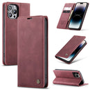 CaseMe-013 Multifunctional Retro Frosted Leather Phone Case For iPhone 14 Pro(Wine Red)