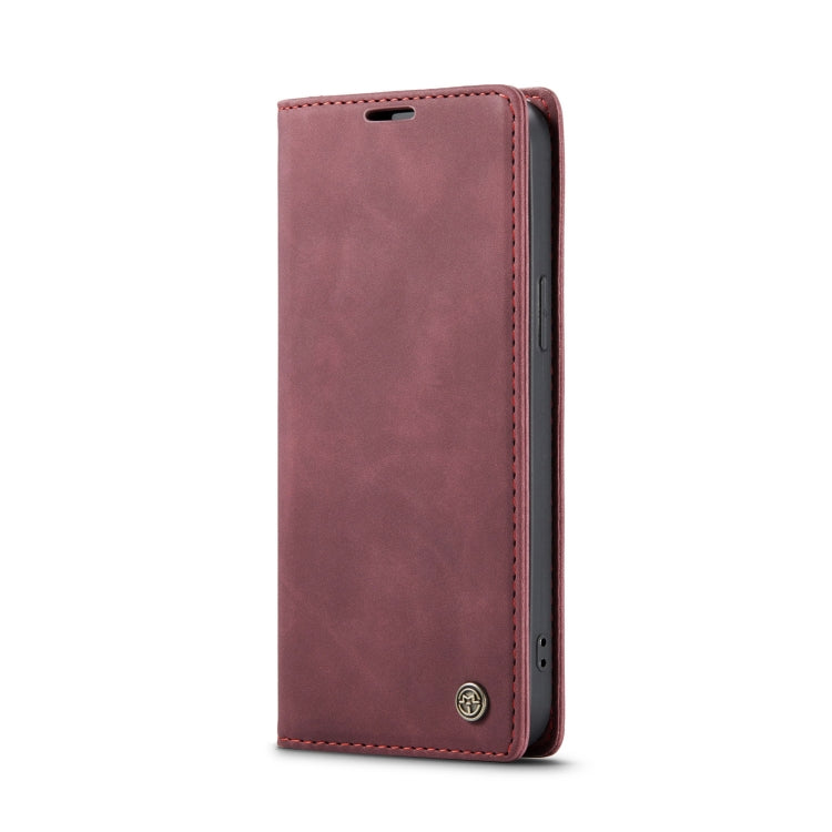 CaseMe-013 Multifunctional Retro Frosted Leather Phone Case For iPhone 14 Pro(Wine Red)
