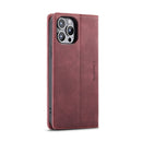 CaseMe-013 Multifunctional Retro Frosted Leather Phone Case For iPhone 14 Pro(Wine Red)