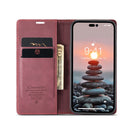 CaseMe-013 Multifunctional Retro Frosted Leather Phone Case For iPhone 14 Pro(Wine Red)