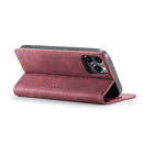 CaseMe-013 Multifunctional Retro Frosted Leather Phone Case For iPhone 14 Pro(Wine Red)