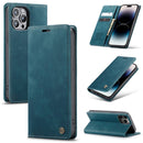 CaseMe-013 Multifunctional Retro Frosted Leather Phone Case For iPhone 14 Pro(Blue)