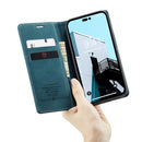 CaseMe-013 Multifunctional Retro Frosted Leather Phone Case For iPhone 14 Pro(Blue)