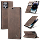 CaseMe-013 Multifunctional Retro Frosted Leather Phone Case For iPhone 14 Pro(Coffee)