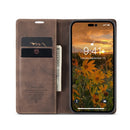 CaseMe-013 Multifunctional Retro Frosted Leather Phone Case For iPhone 14 Pro(Coffee)