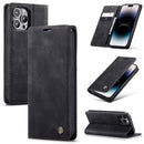 CaseMe-013 Multifunctional Retro Frosted Leather Phone Case For iPhone 14 Pro(Black)