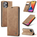 CaseMe-013 Multifunctional Retro Frosted Leather Phone Case For iPhone 14 Pro Max(Brown)